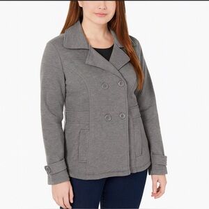 Therapy Lux Women's Gray Knit Peacoat Double-Breasted Jacket Size Lg Winter